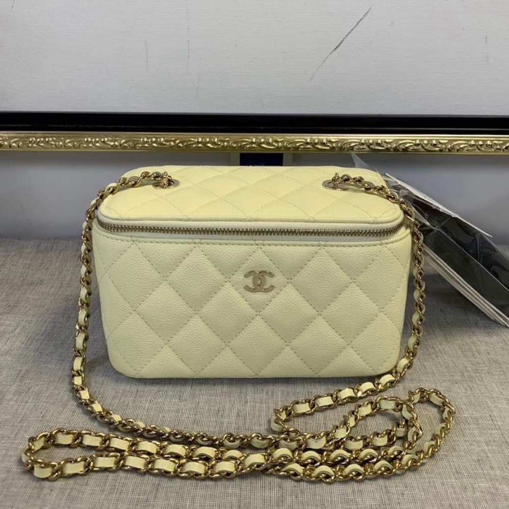 Chanel Small Vanity Case Light yellow (pastel yellow) Caviar Light Gold Hardware